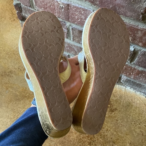 Coach Fauna white and gold Wedge thong slide sandals - Picture 7 of 8
